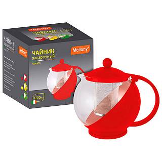 Чайник заварочный VARIATO 1200(стекло, пластик корпус, металл.ситечко), цвета в ассорт.